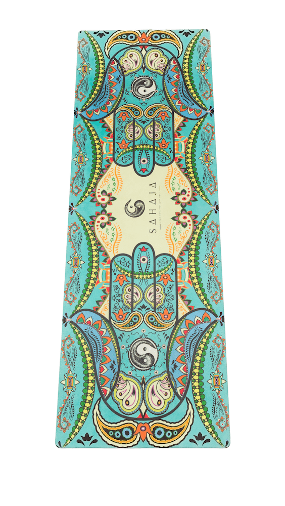 Sahaja Yoga Mat, beautiful original hamsa hand created to aid in alignment during yoga practice.